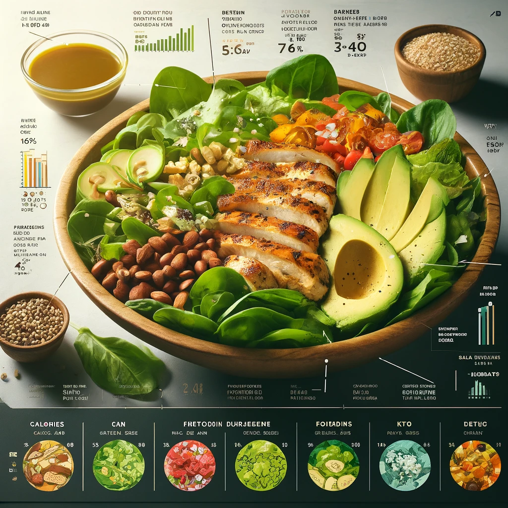 Fresh customizable salad bowl with mixed greens, grilled chicken, avocado, and healthy toppings